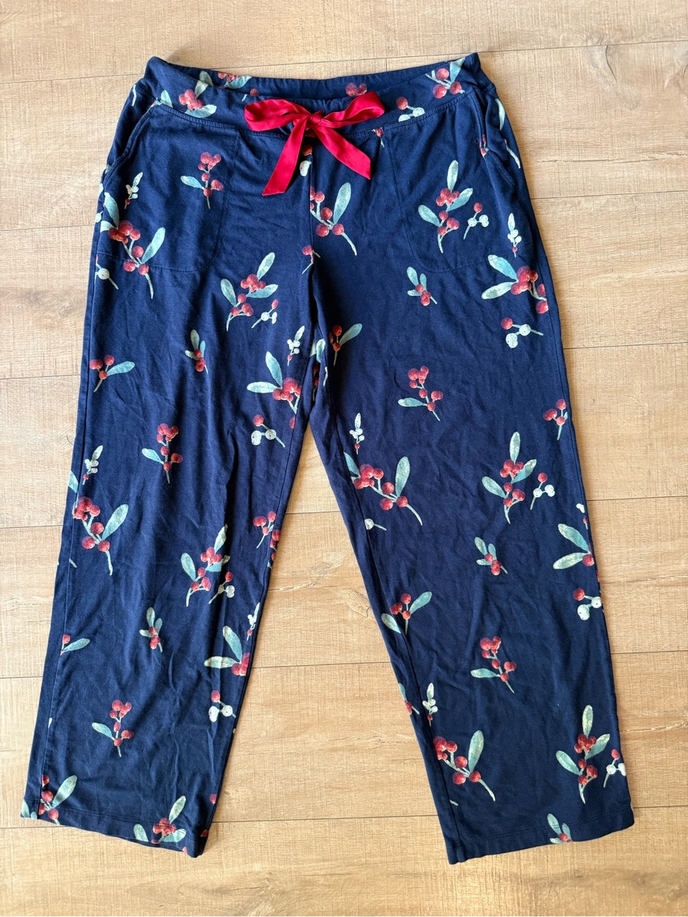 Soma Holly Berry navy burgundy holiday pajama pants with drawstring large
